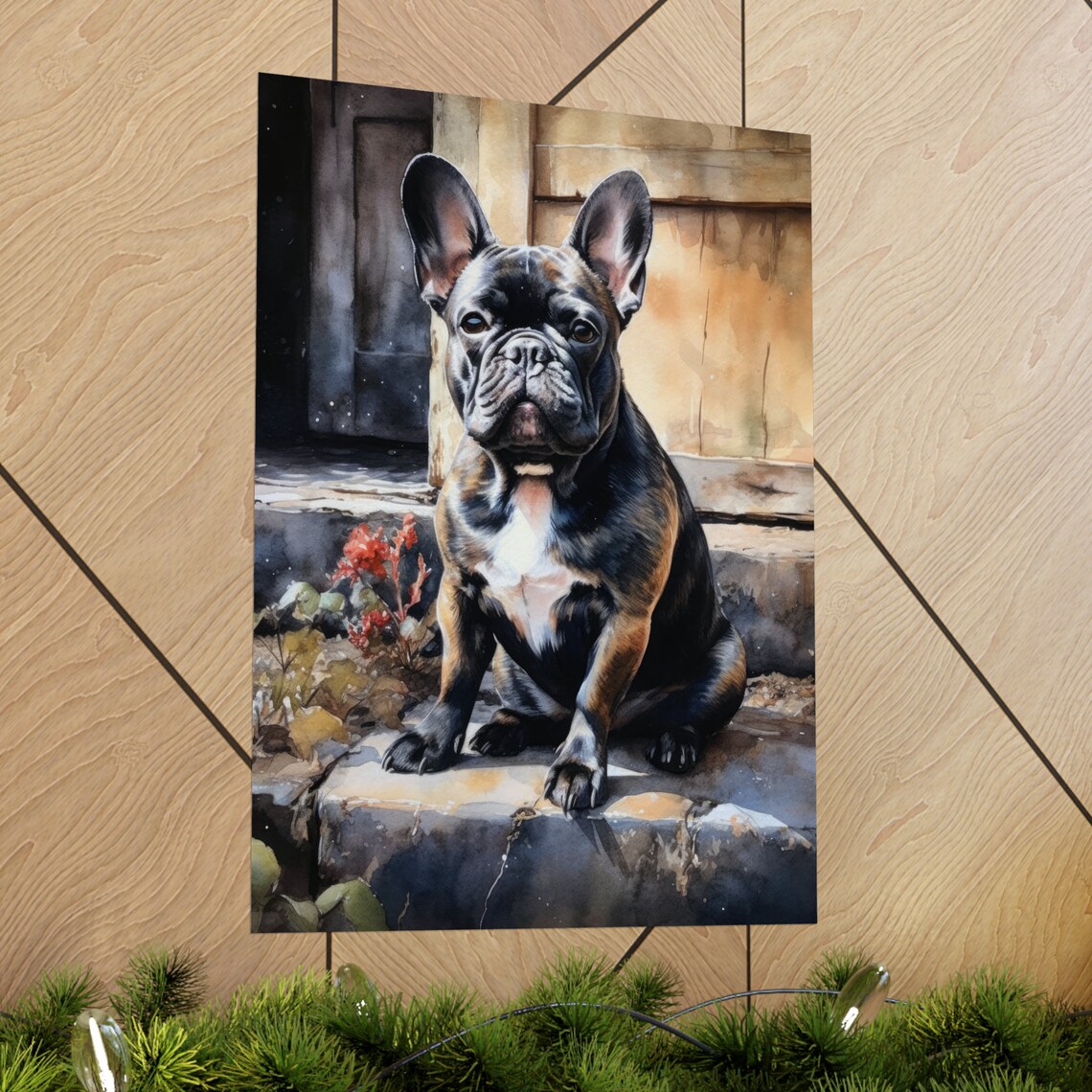 French Bulldog Brindle Stone Steps Portrait Watercolor Dog Poster - Image 2