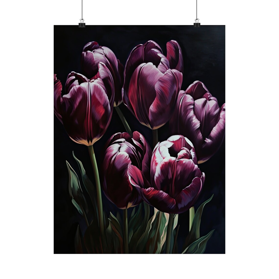 Black Purple Tulips Dark Moody Gothic Floral Oil Painting Print - Image 5