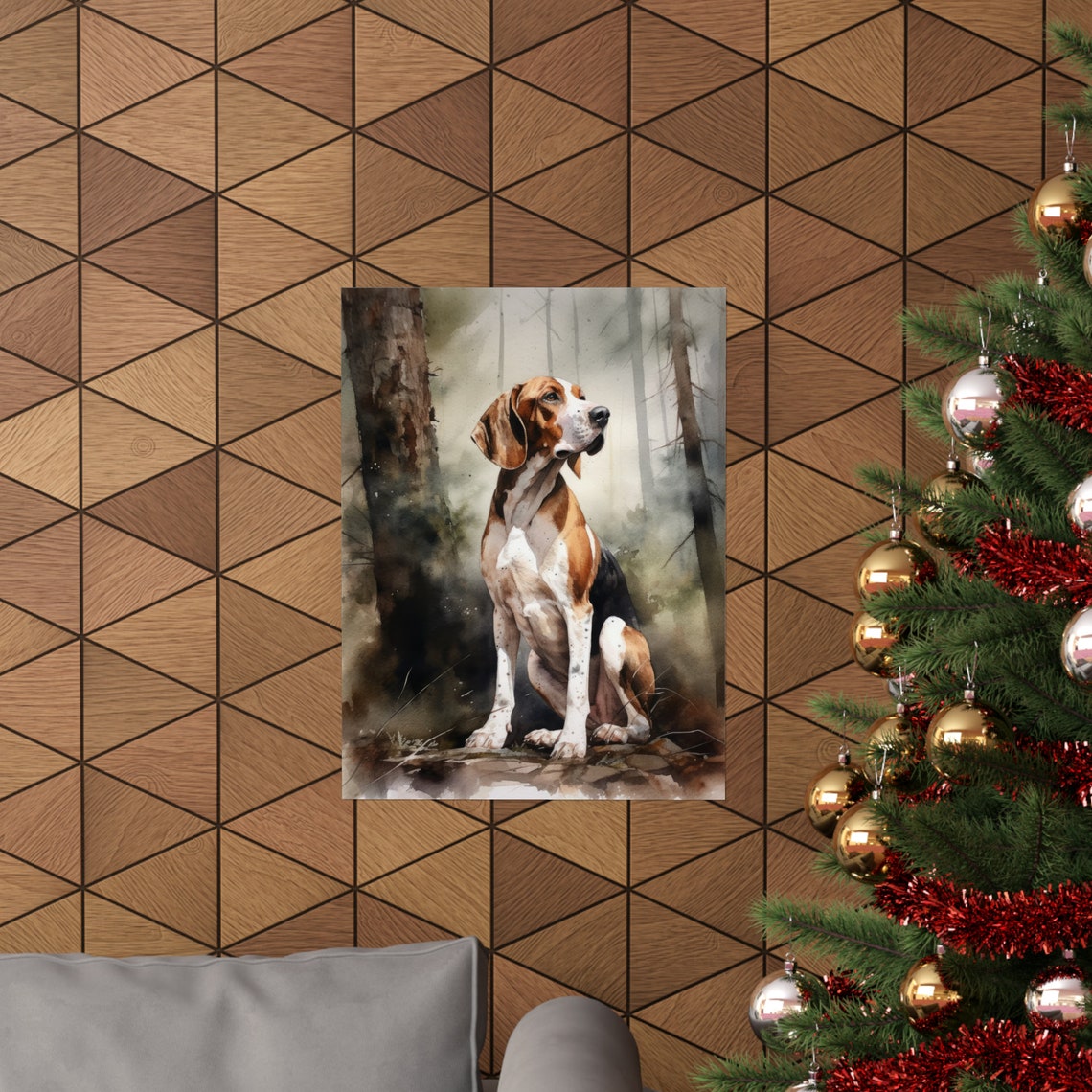 Treeing Walker Coonhound Watercolor Portrait In Misty Forest Art Print - Image 3