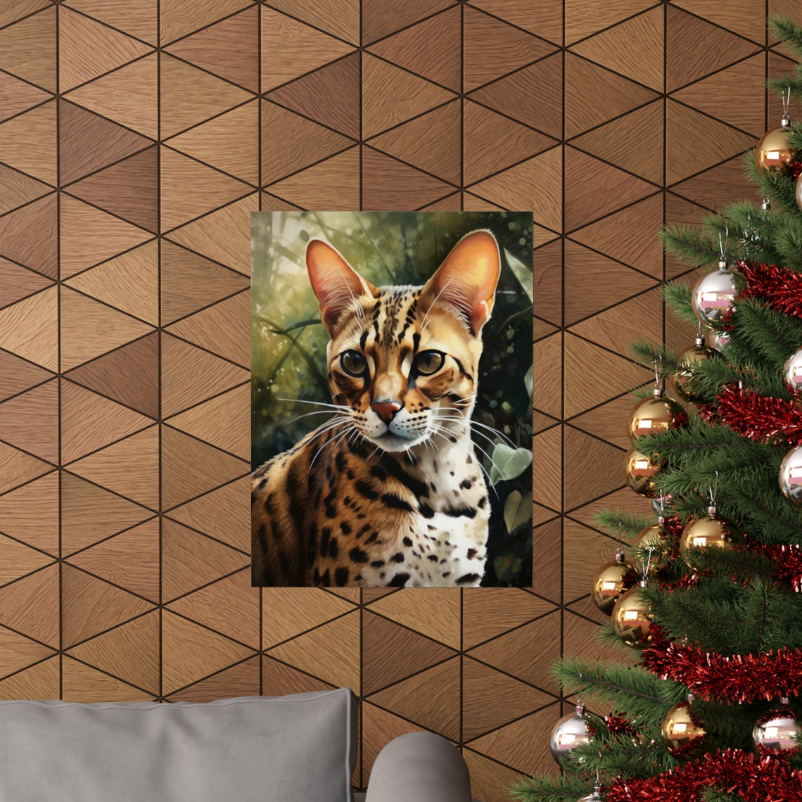 Ocicat Golden Spotted Cat Big Ears Portrait Animal Art Poster - Image 3