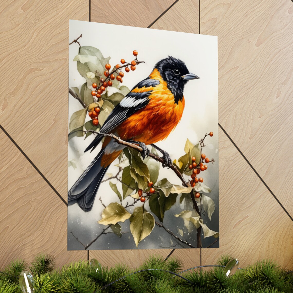 Baltimore Oriole Berry Branch Watercolor Songbird Bird Art Print - Image 2