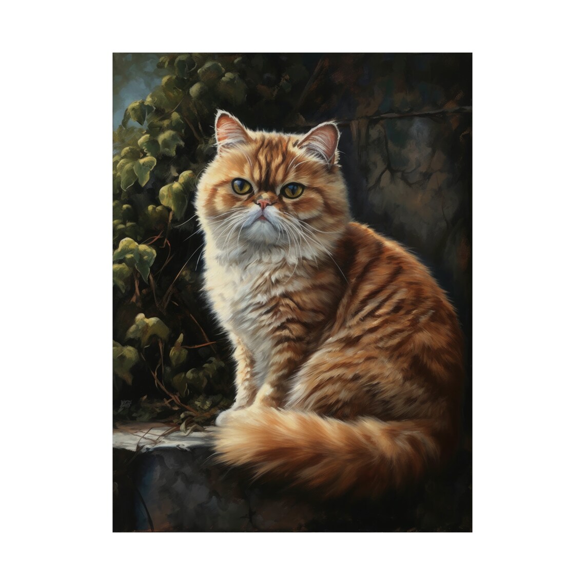 Orange Persian Cat Portrait Fluffy Longhair Tabby Sitting Stone Wall Art - Image 4