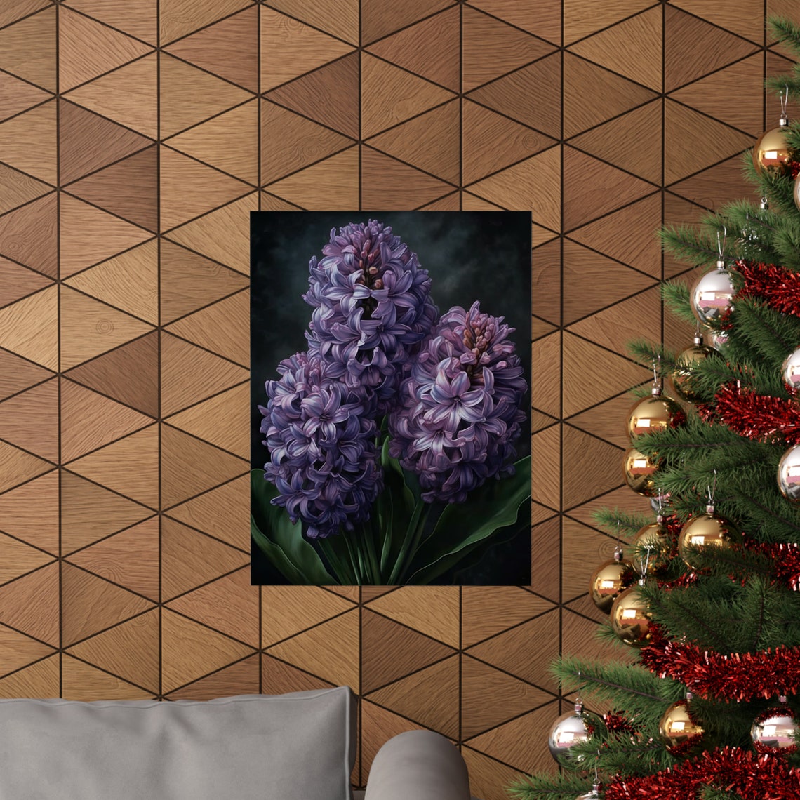Lavender Hyacinth Spikes Dark Moody Botanical Flower Art Poster - Image 3