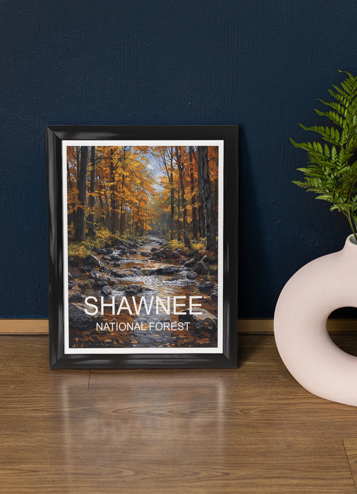 Shawnee National Forest Autumn Stream Golden Leaves Travel Poster