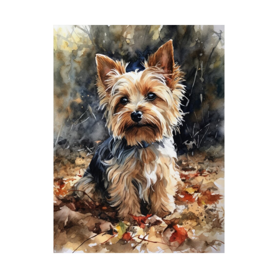 Biewer Terrier Sitting Among Autumn Leaves Watercolor Dog Poster - Image 4