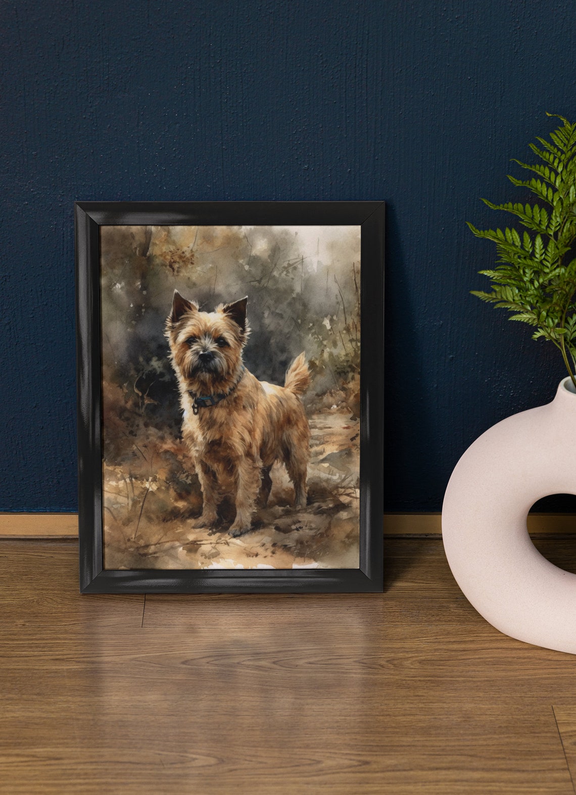 Norfolk Terrier Standing in Fall Leaves Watercolor Dog Art Print