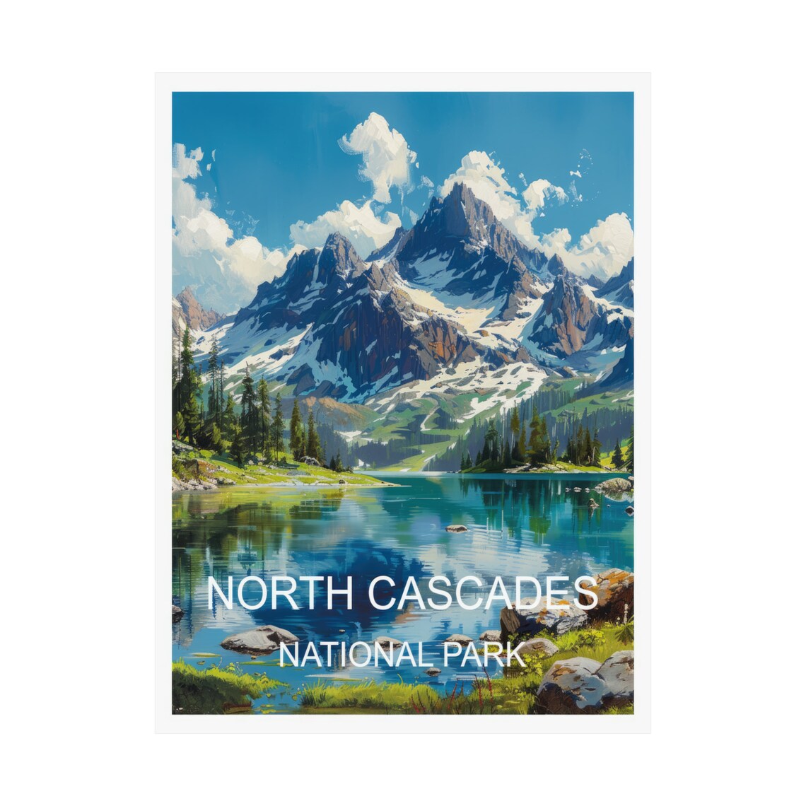 North Cascades National Park Snowy Peak Blue Lake View Travel Poster - Image 3