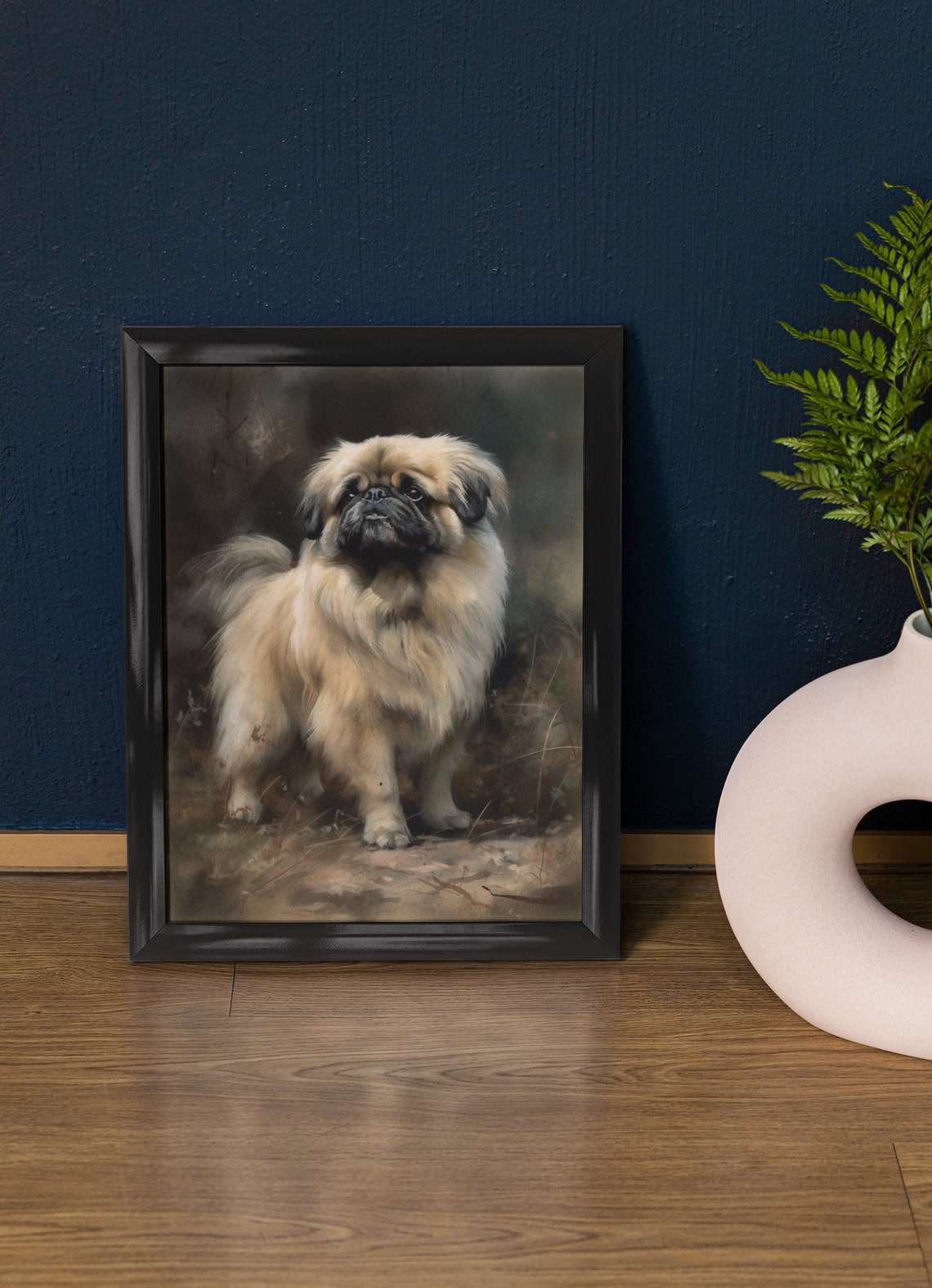 Pekingese Standing Fluffy Cream Coat Regal Watercolor Dog Poster