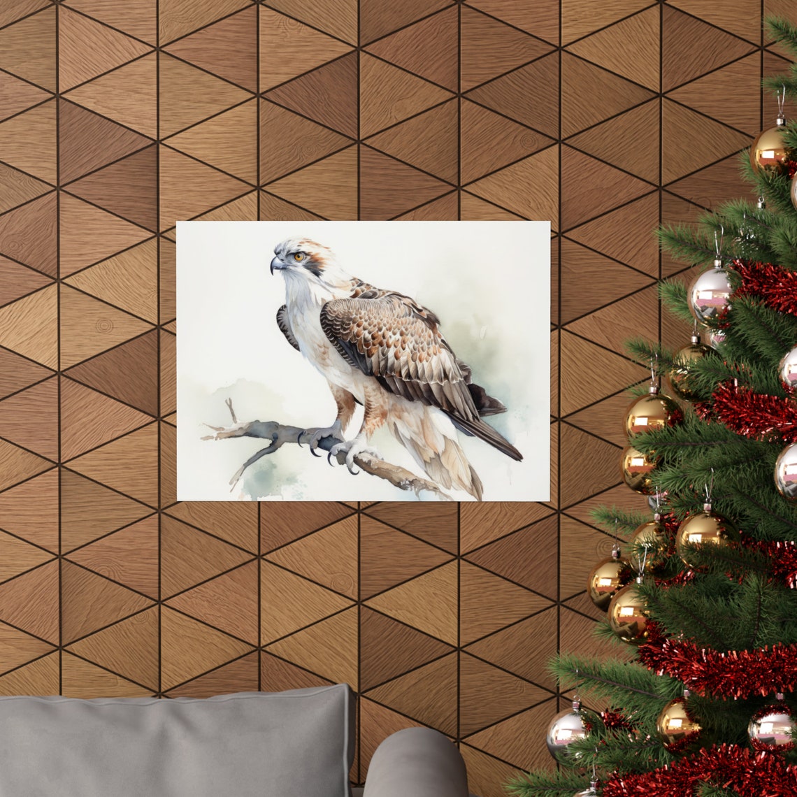 Osprey Raptor Perched on Branch Realistic Watercolor Bird Art Print - Image 3