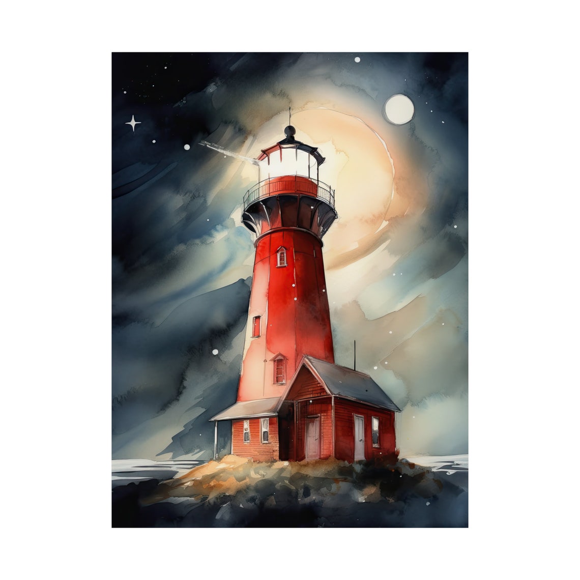 Lighthouse Art Print Lighthouse Painting Lighthouse Wall Art Beach Art Print Beach Wall Art Ocean Dcor Ocean Painting Ocean Theme - Image 4