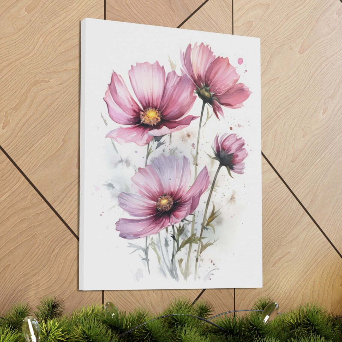 Pink Cosmos Flowers Loose Watercolor Botanical Floral Poster - Image 3