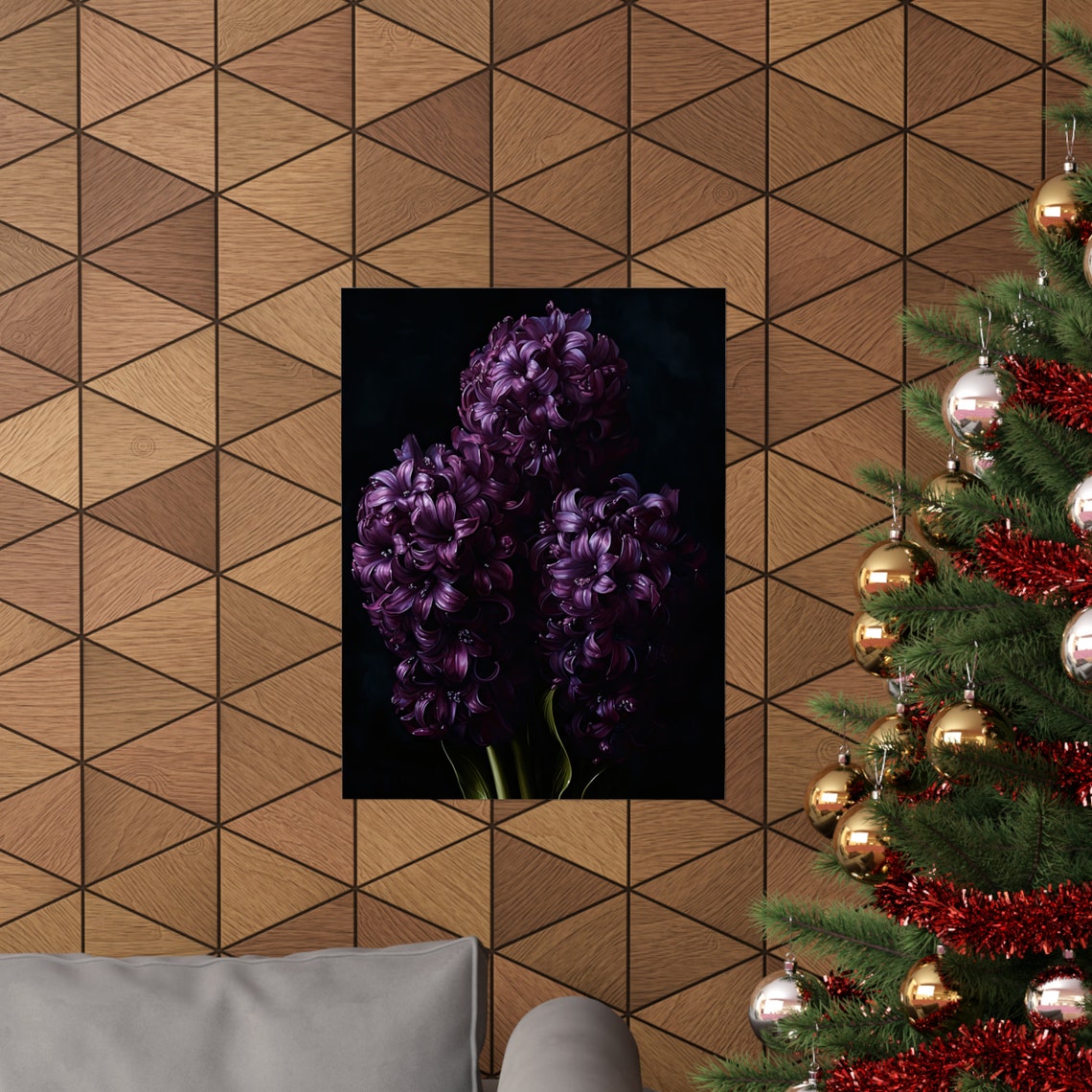 Deep Purple Hyacinth Bloom Trio Dark Moody Botanical Art Poster - Image 3