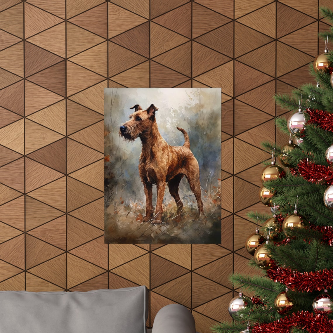 Irish Terrier Standing Alert in Autumn Watercolor Dog Art Print - Image 3
