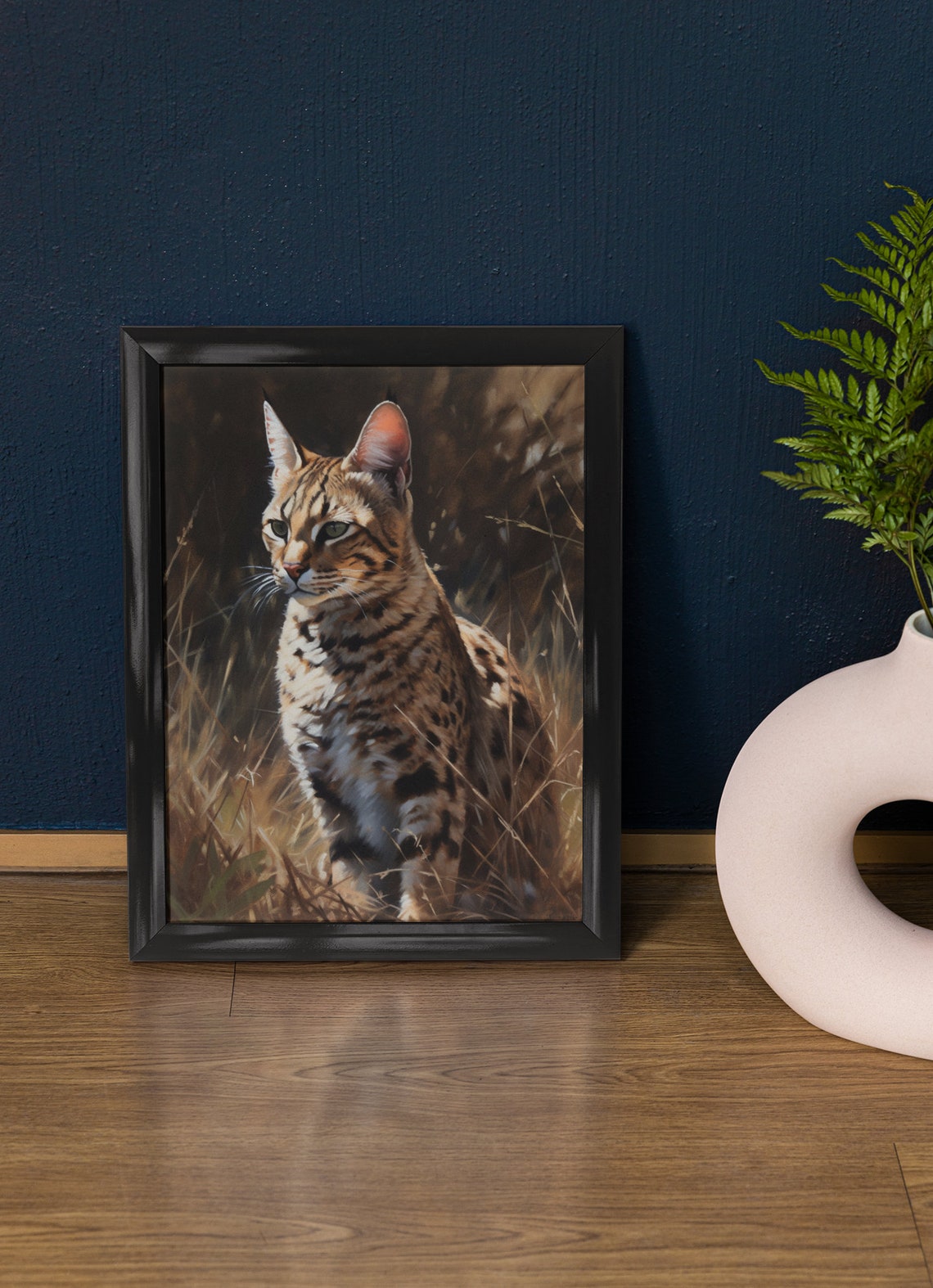 Savannah Cat Spotted Wild Golden Coat Feline Portrait Wall Art Print
