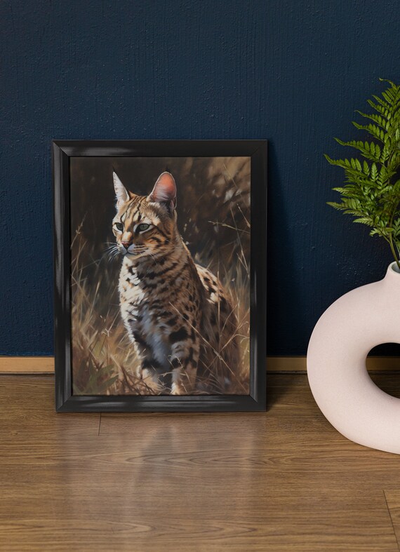 Savannah Cat Spotted Wild Golden Coat Feline Portrait Wall Art Print