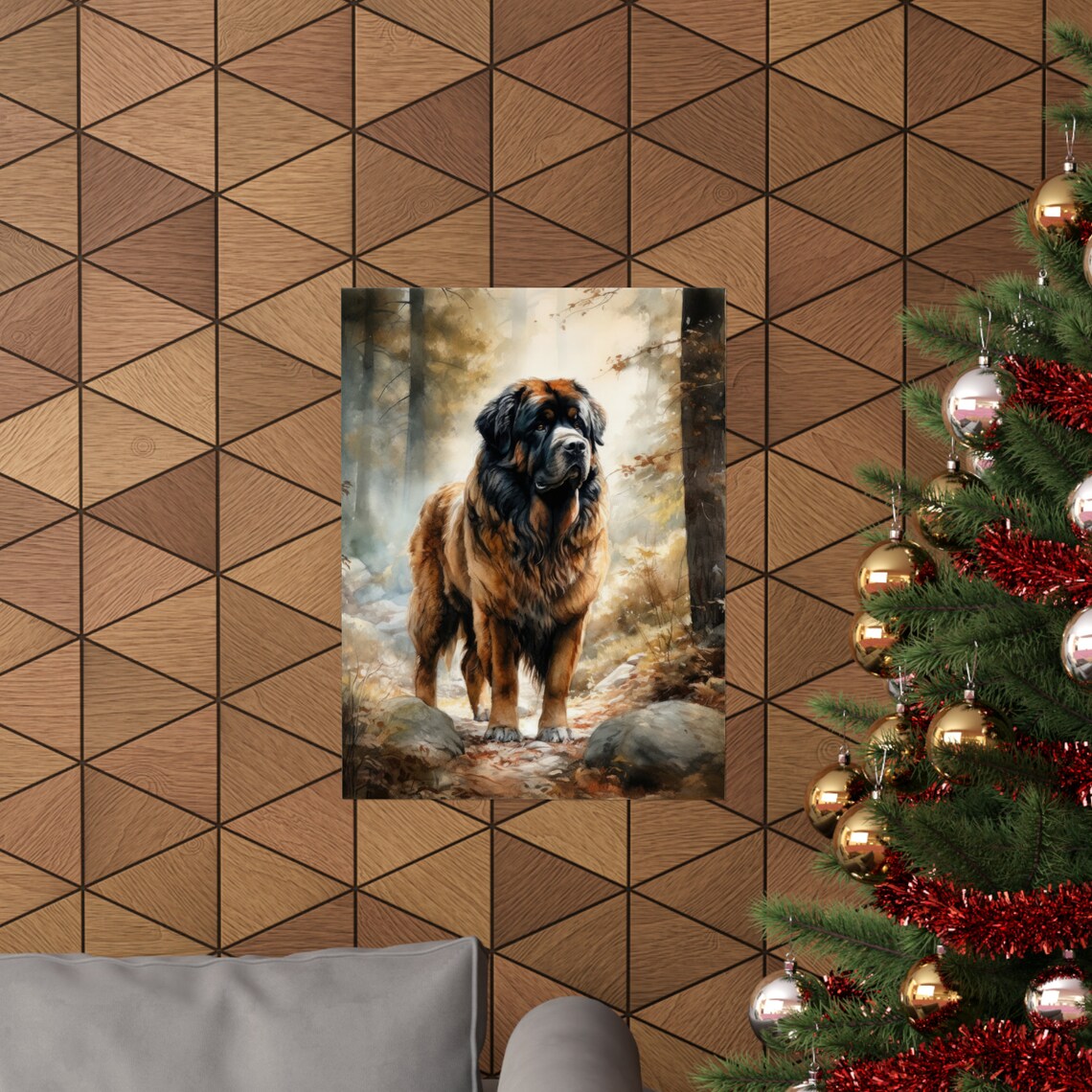 Tibetan Mastiff Standing in Misty Forest Watercolor Dog Art Print - Image 3