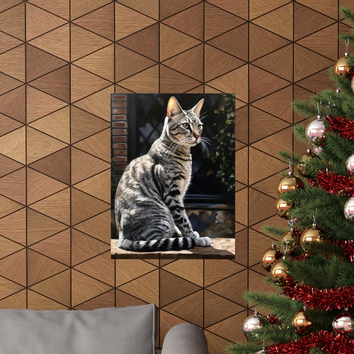 Egyptian Mau Cat Silver Spotted Coat Brick Window Feline Wall Art Print - Image 3