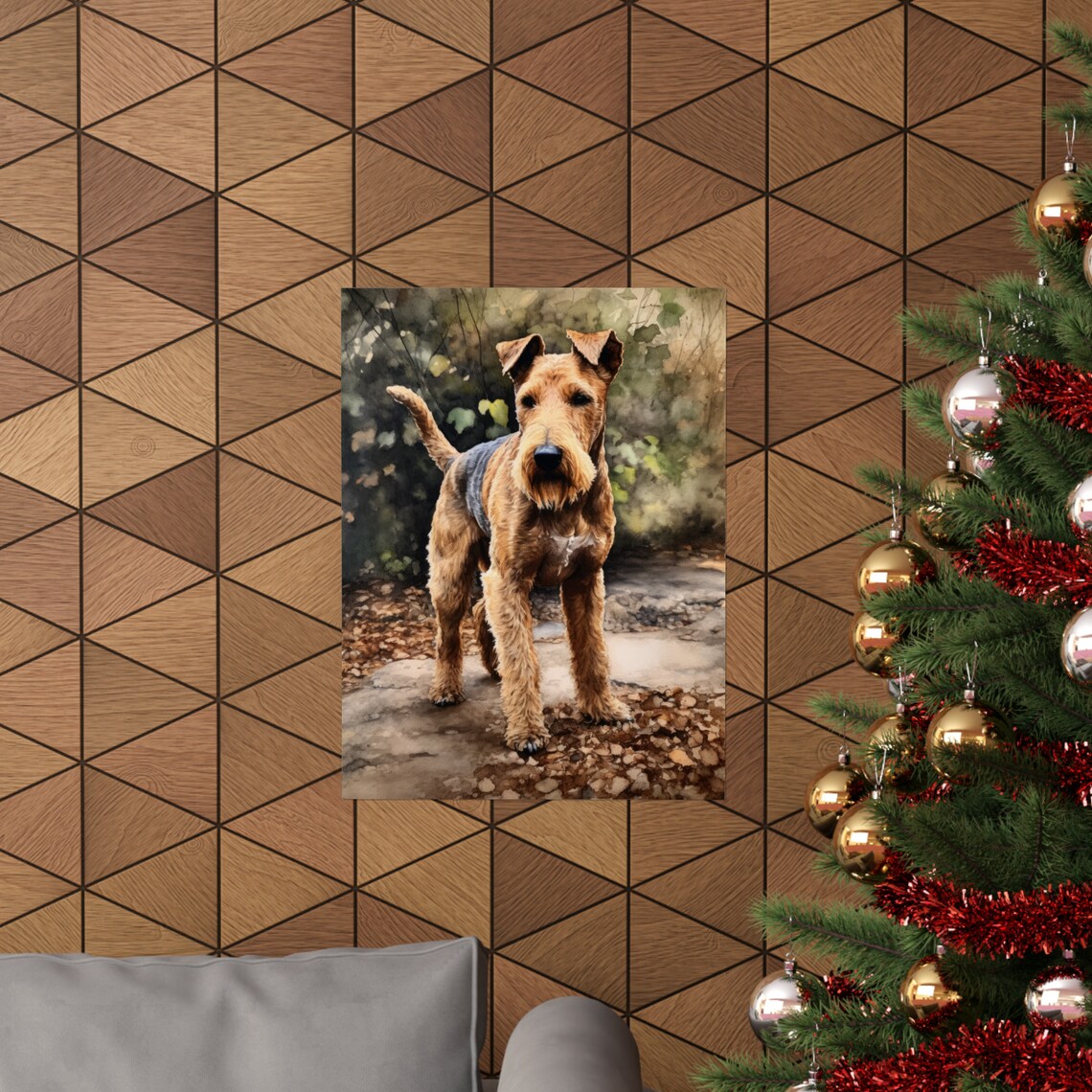 Lakeland Terrier Standing On Autumn Path Watercolor Dog Portrait Print - Image 3