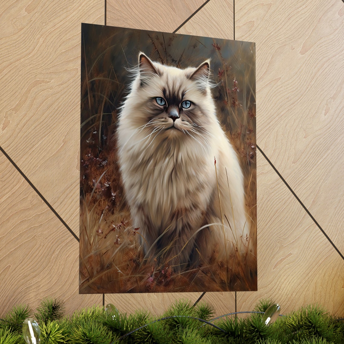 Himalayan Cat Blue Eyes Autumn Field Longhair Feline Art Poster - Image 2