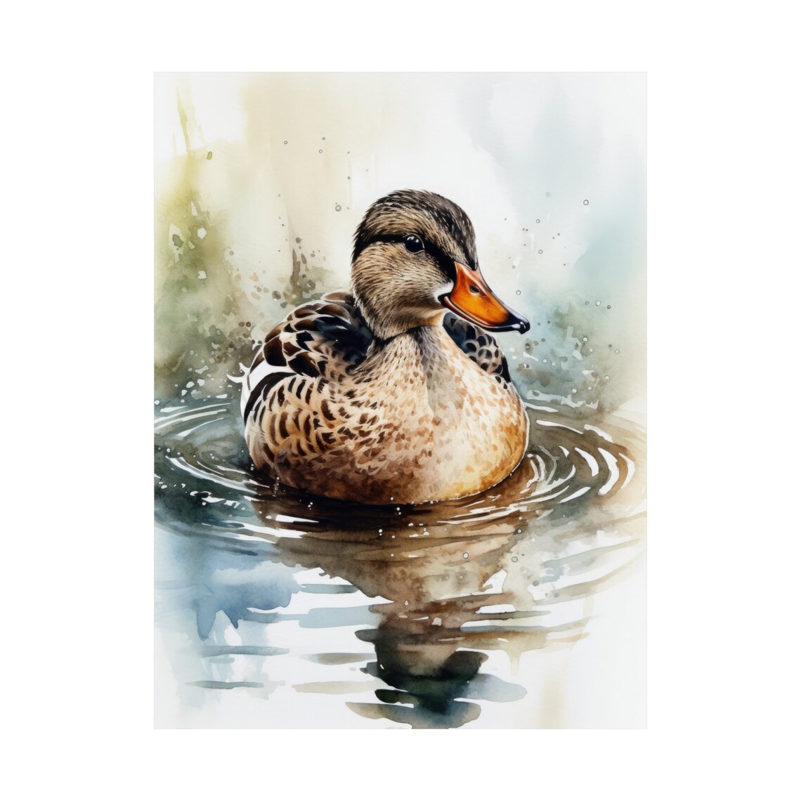 Female Mallard Duck Swimming Watercolor Pond Wildlife Fine Art Poster - Image 5