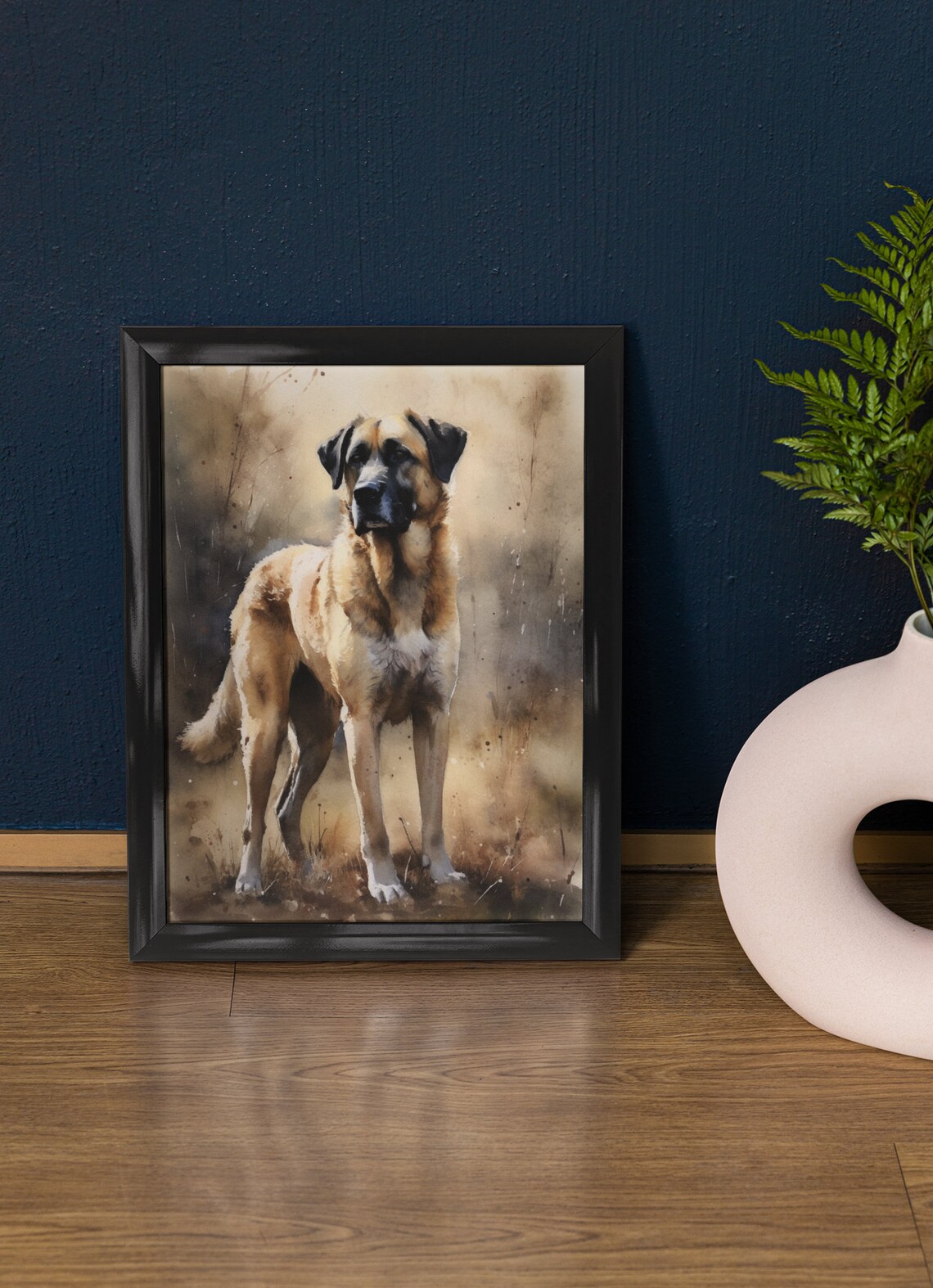 Anatolian Shepherd Standing in Golden Field Watercolor Dog Art Print