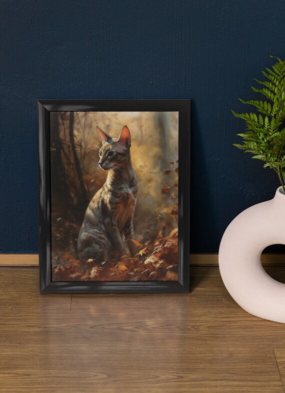Oriental Shorthair Cat Autumn Forest Oil Painting Feline Art Poster