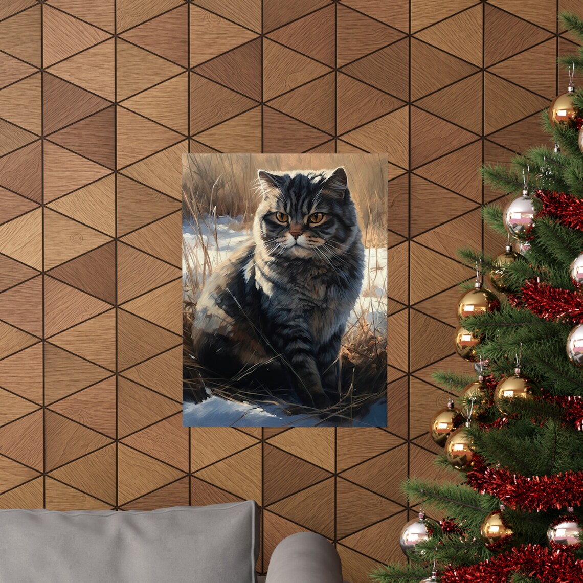 Scottish Fold Tabby Cat Autumn Grass Round Face Feline Art Poster - Image 3