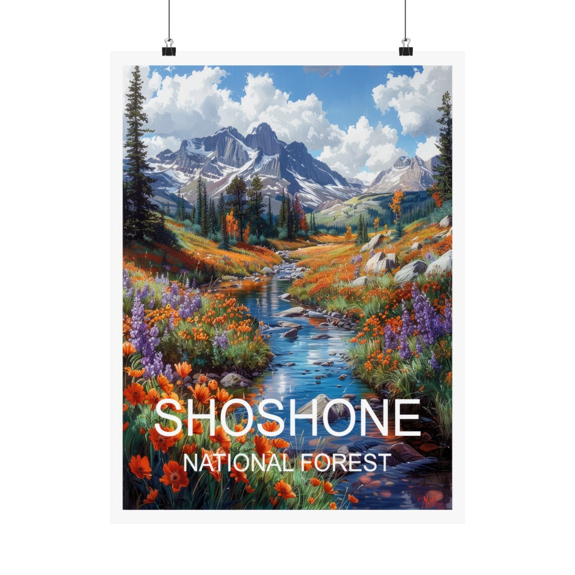 Shoshone National Forest Wildflower Stream Snowy Peaks Travel Poster - Image 5