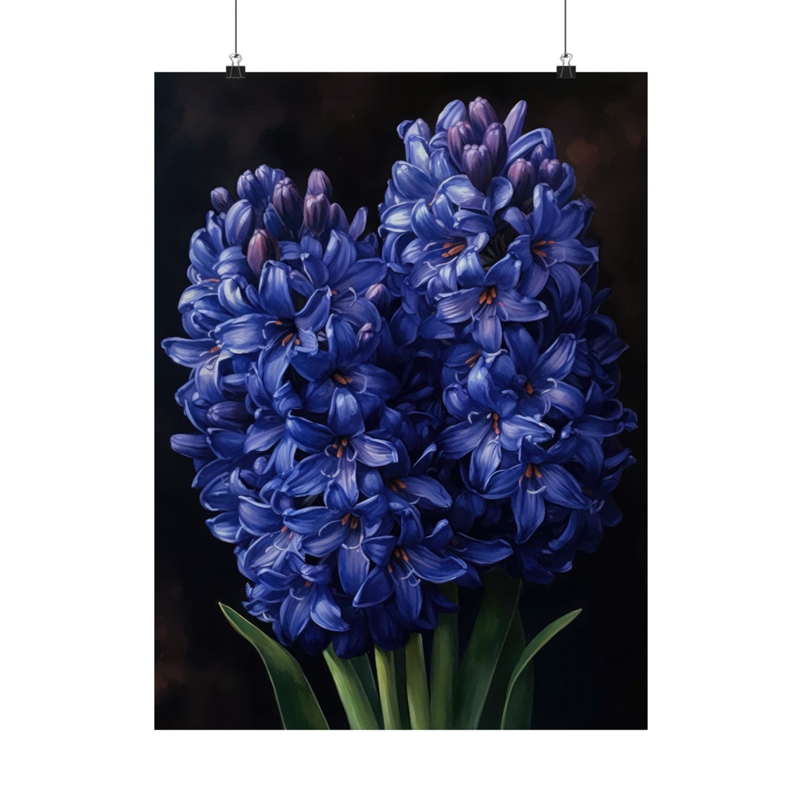 Indigo Blue Hyacinth Flower Heads Dark Moody Botanical Art Poster - Image 5