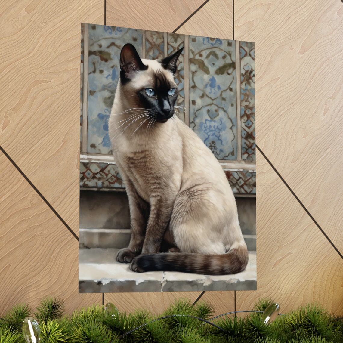 Siamese Cat Tiled Wall Blue Eyes Regal Feline Portrait Art Poster - Image 2