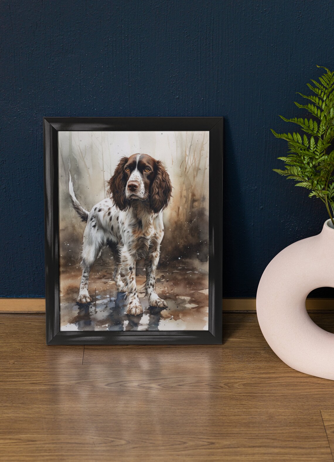 English Springer Spaniel Dog Standing in Misty Autumn Woods Poster