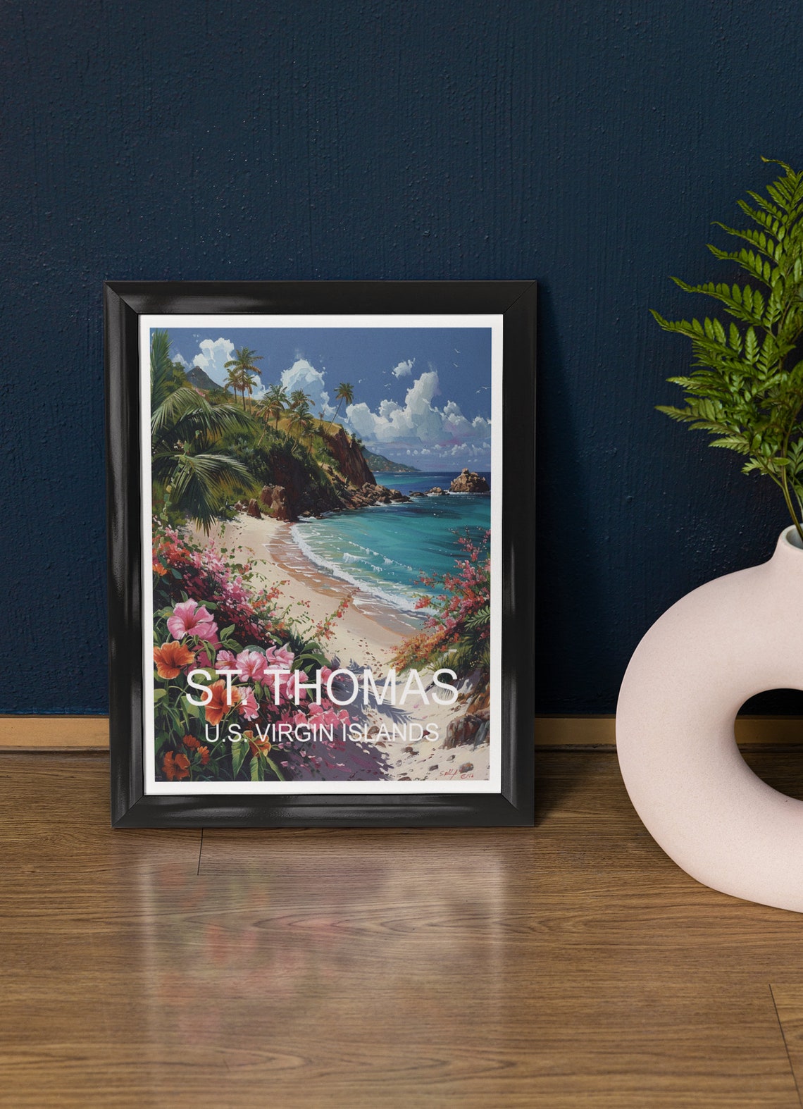 St Thomas US Virgin Islands Hibiscus Beach Paradise Travel Poster