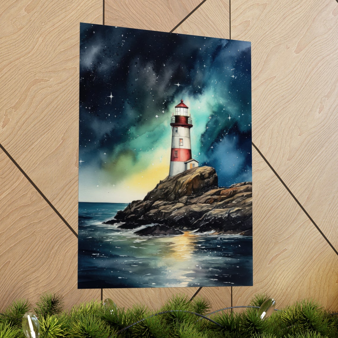 Lighthouse Art Print Lighthouse Painting Lighthouse Wall Art Beach Art Print Beach Wall Art Ocean Dcor Ocean Painting Ocean Theme - Image 2