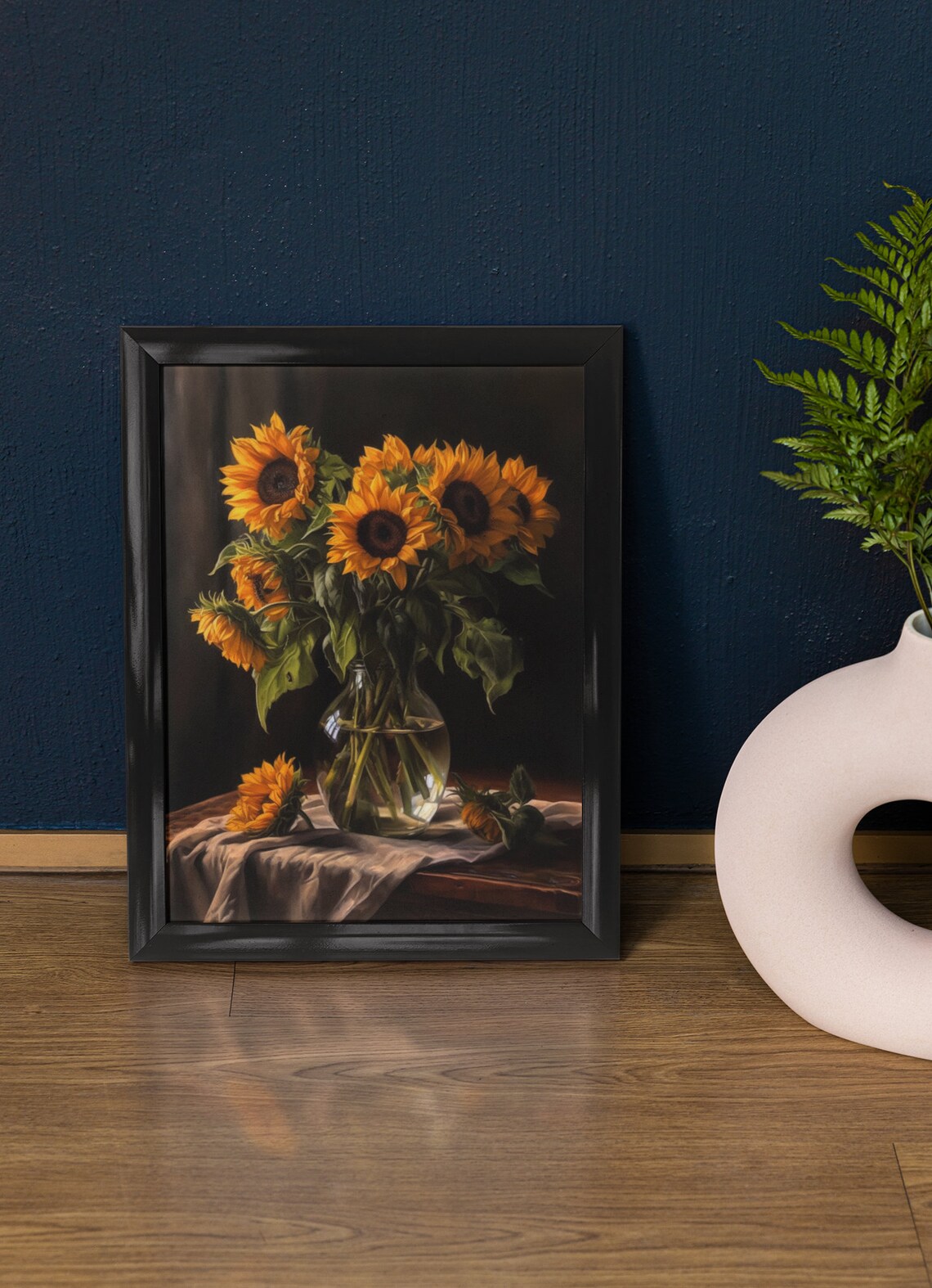 Sunflower Blooms Bright Golden Petals Glass Vase Still Life Poster