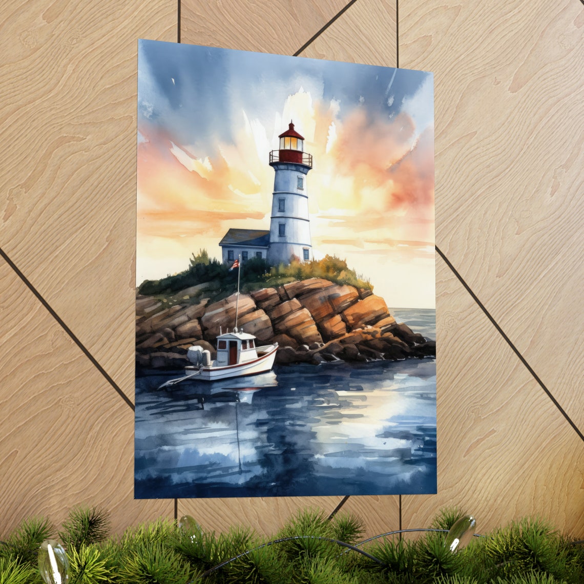 Lighthouse Art Print Lighthouse Painting Lighthouse Wall Art Beach Art Print Beach Wall Art Ocean Dcor Ocean Painting Ocean Theme - Image 2