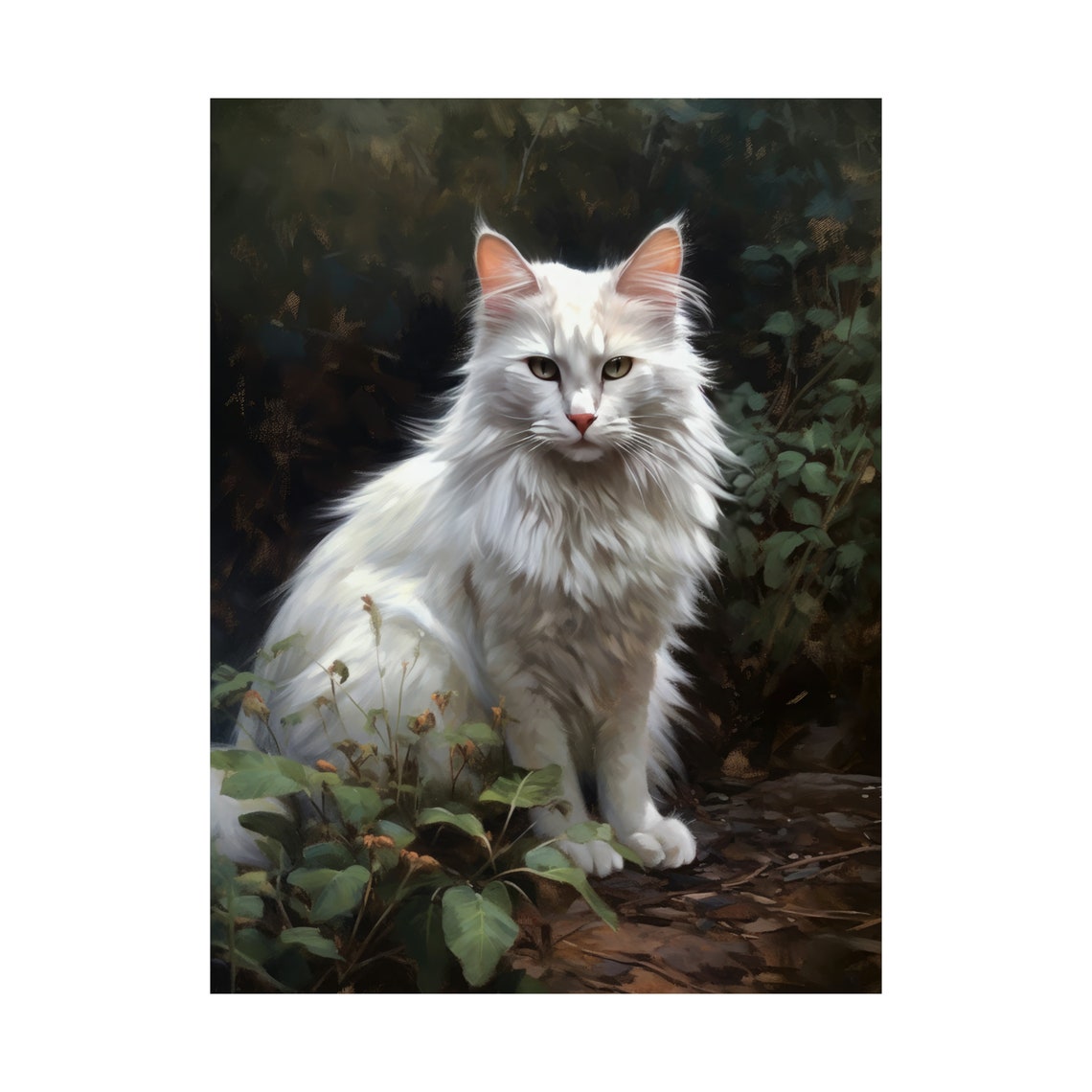Turkish Angora White Long Haired Cat Green Eyes Garden Art Poster - Image 4