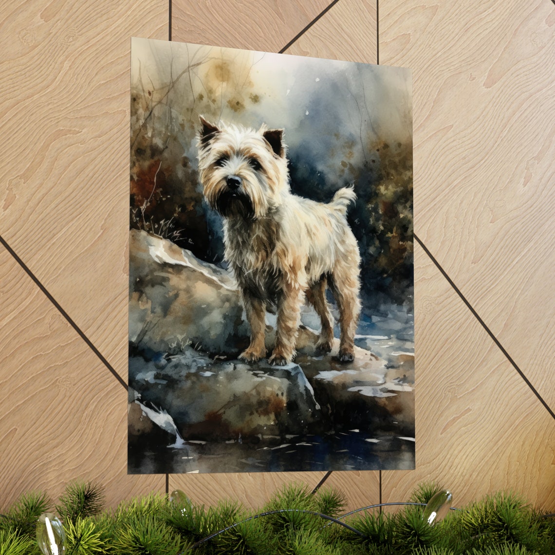 Glen Of Imaal Terrier Watercolor Portrait Standing On Rocks Art Print - Image 2