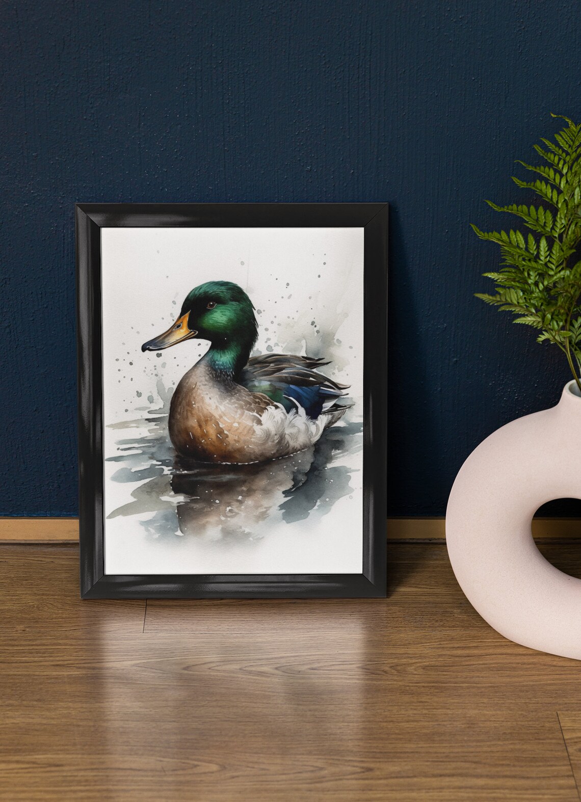 Male Mallard Duck Watercolor Green Head Pond Wildlife Fine Art Poster