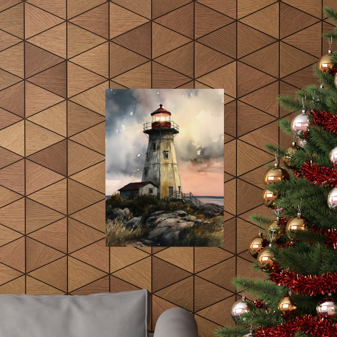 Weathered Lighthouse Red Lantern Room Dusk Rocky Coast Wall Art - Image 3