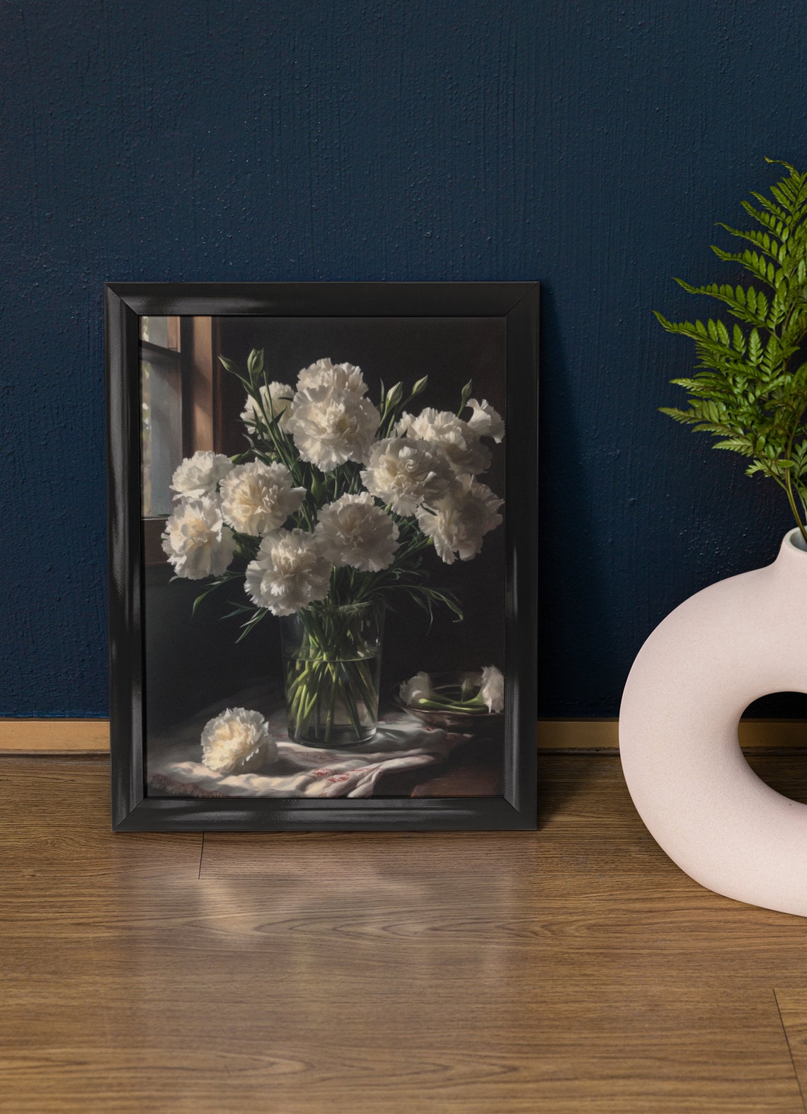 White Carnation Bouquet Window Light Soft Classic Floral Art Poster