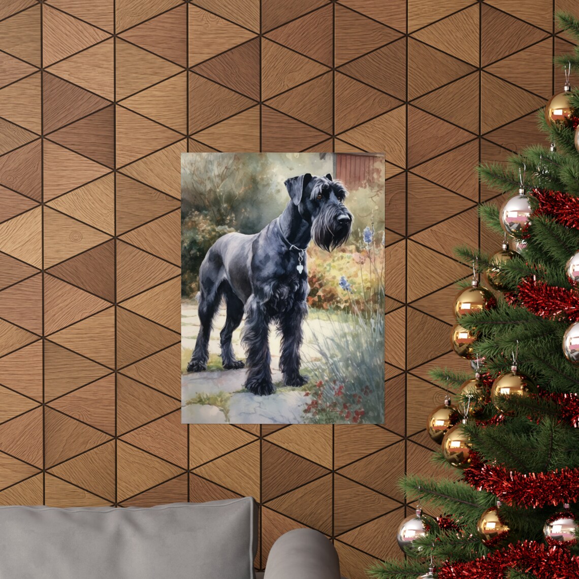 Giant Schnauzer Black Standing Watercolor Portrait Garden Poster - Image 3