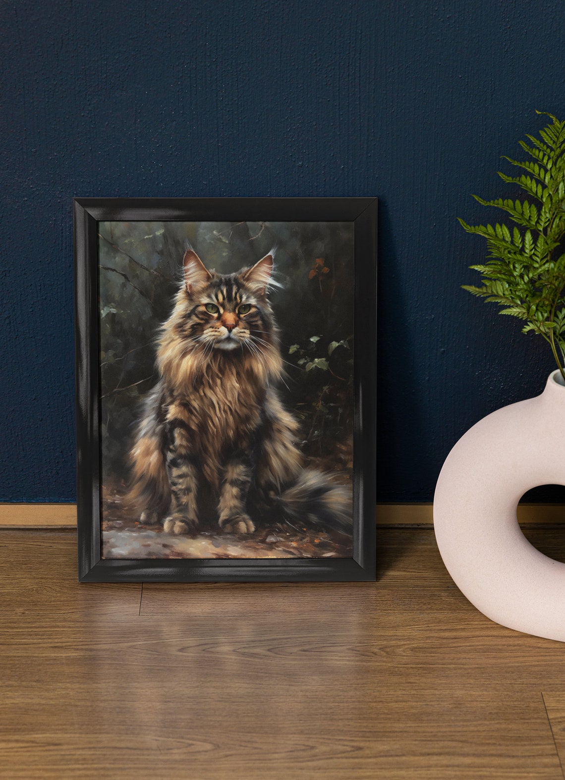 Maine Coon Cat Long Haired Tabby Portrait Painting Art Print