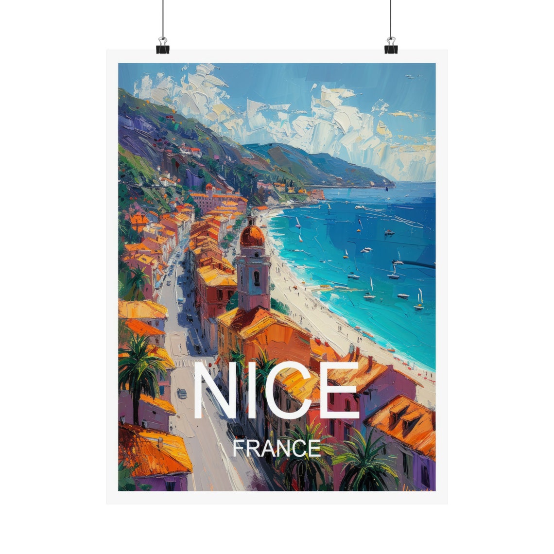 Nice France Beach Promenade Red Rooftops Aerial View Travel Poster - Image 5