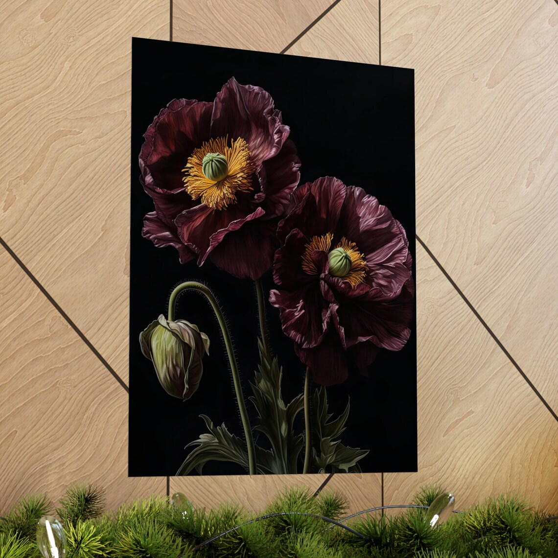 Burgundy Poppy Flower Painting, Botanical Print - Image 2