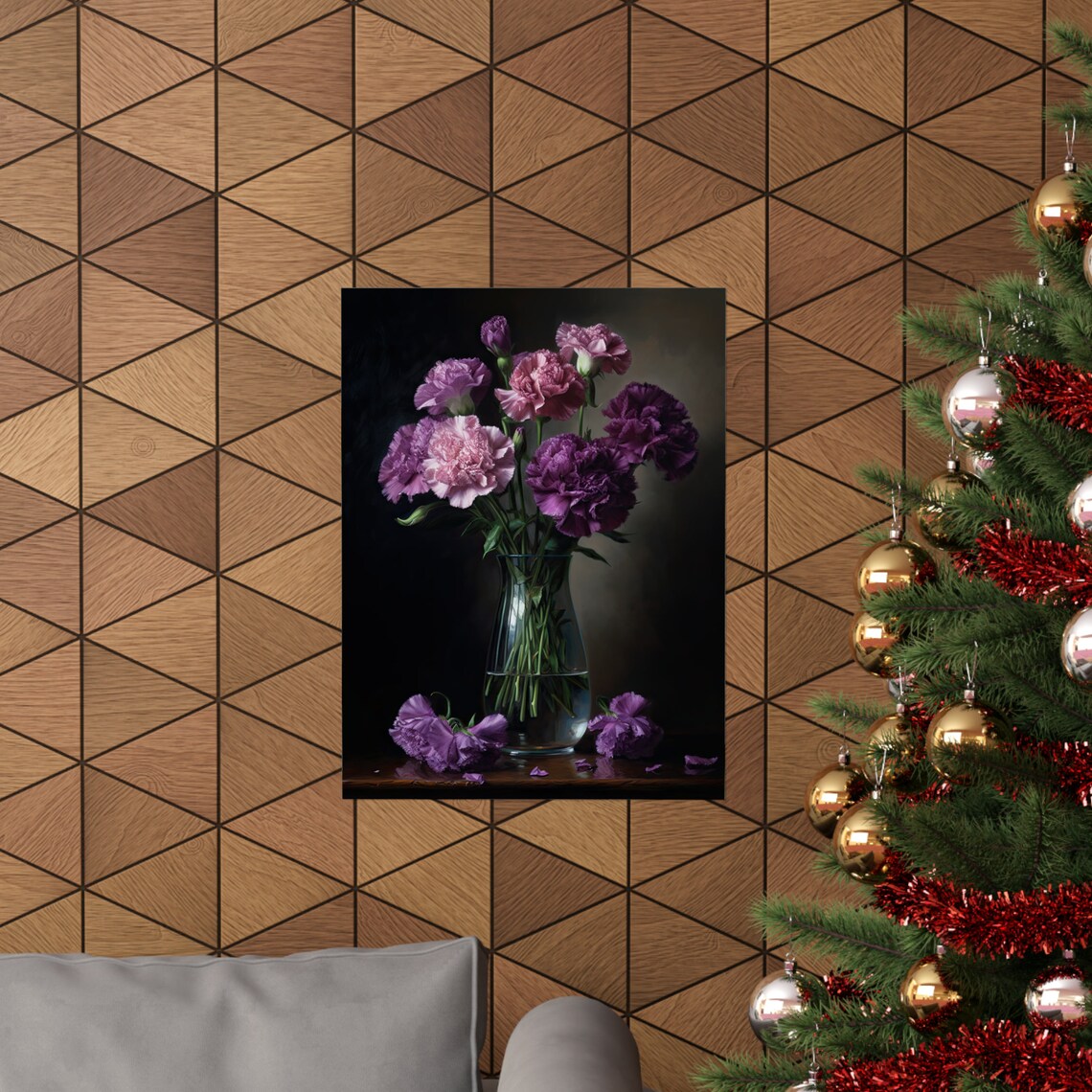 Purple Pink Carnation Mix Tall Glass Vase Rich Dark Floral Poster - Image 3