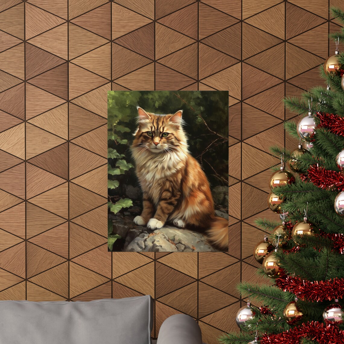 Ragamuffin Cat Ginger Long Haired Fluffy Feline Portrait Wall Art Print - Image 3