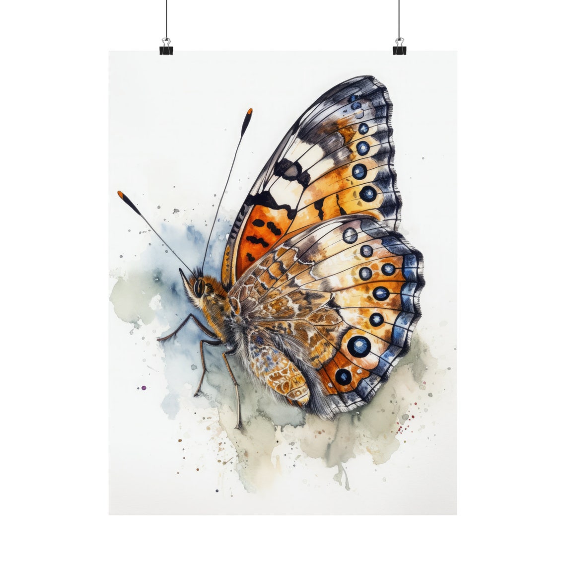 Pearl Crescent Butterfly Watercolor Blue Spots Insect Art Print - Image 5