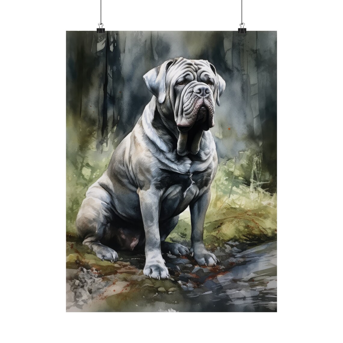 Neapolitan Mastiff Sitting Gentle Giant Watercolor Dog Art Poster - Image 5
