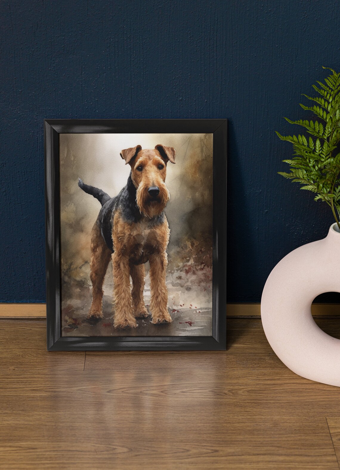 Airedale Terrier Dog Standing Alert Watercolor Animal Art Print