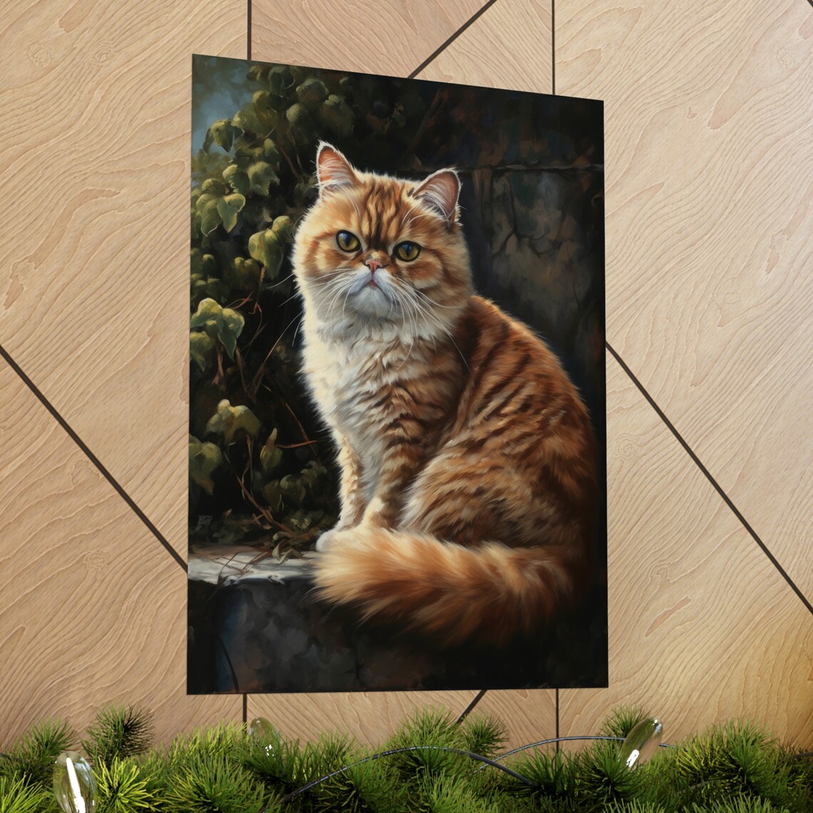 Orange Persian Cat Portrait Fluffy Longhair Tabby Sitting Stone Wall Art - Image 2